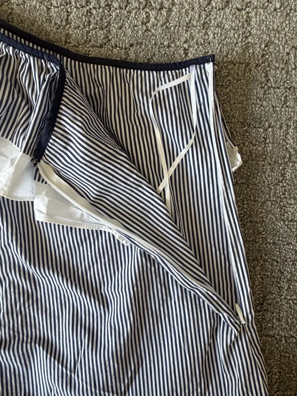 J. Crew Blue and White Striped One Shoulder Top Ruffle Size 8 100% Cotton